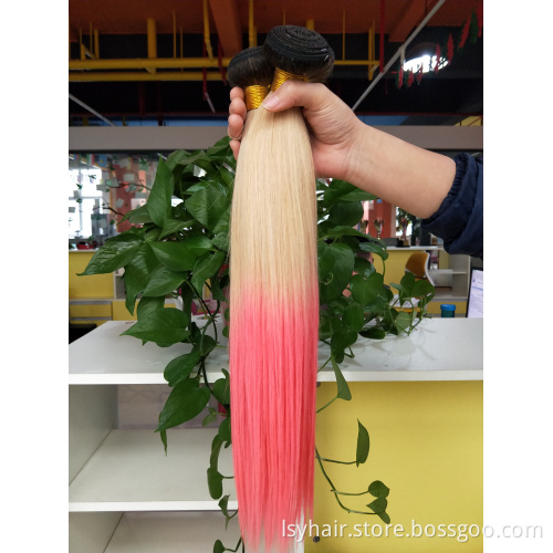 Custom Color 2 Tones 3 Tones Ombre Color 1B Pink Purple Blue Red Green Grey Yellow 100% Human Hair Weave Bundles